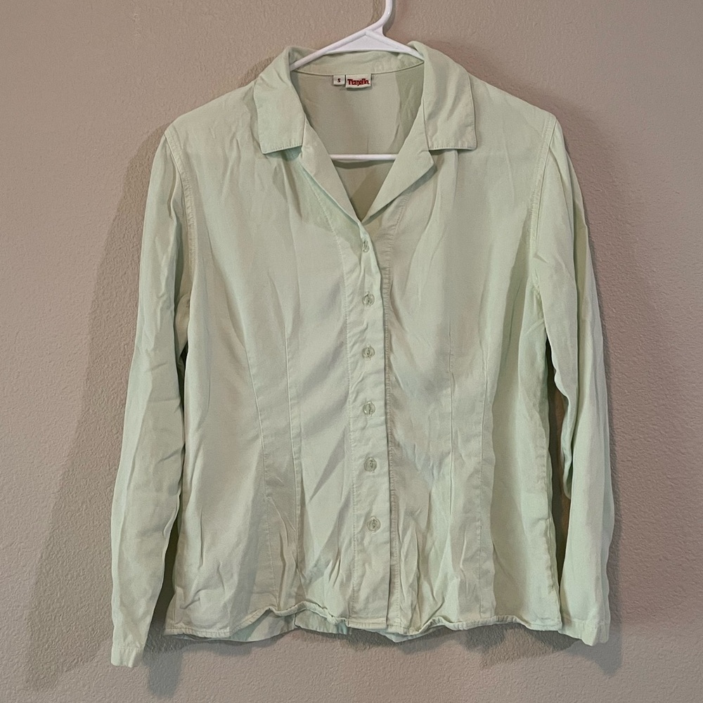 Vtg Tianello Lime Green Button-Front Women's Shirt
